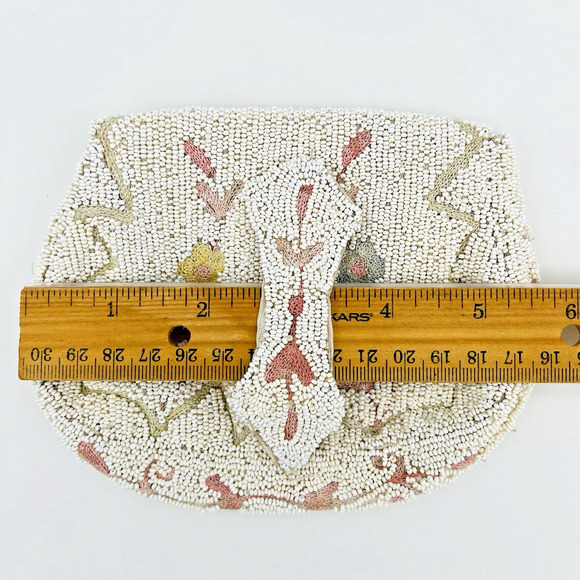VTG Pastel Floral Beaded Wristlet Purse Envelope Clutch Lined Handmade Belgium - Picture 14 of 16